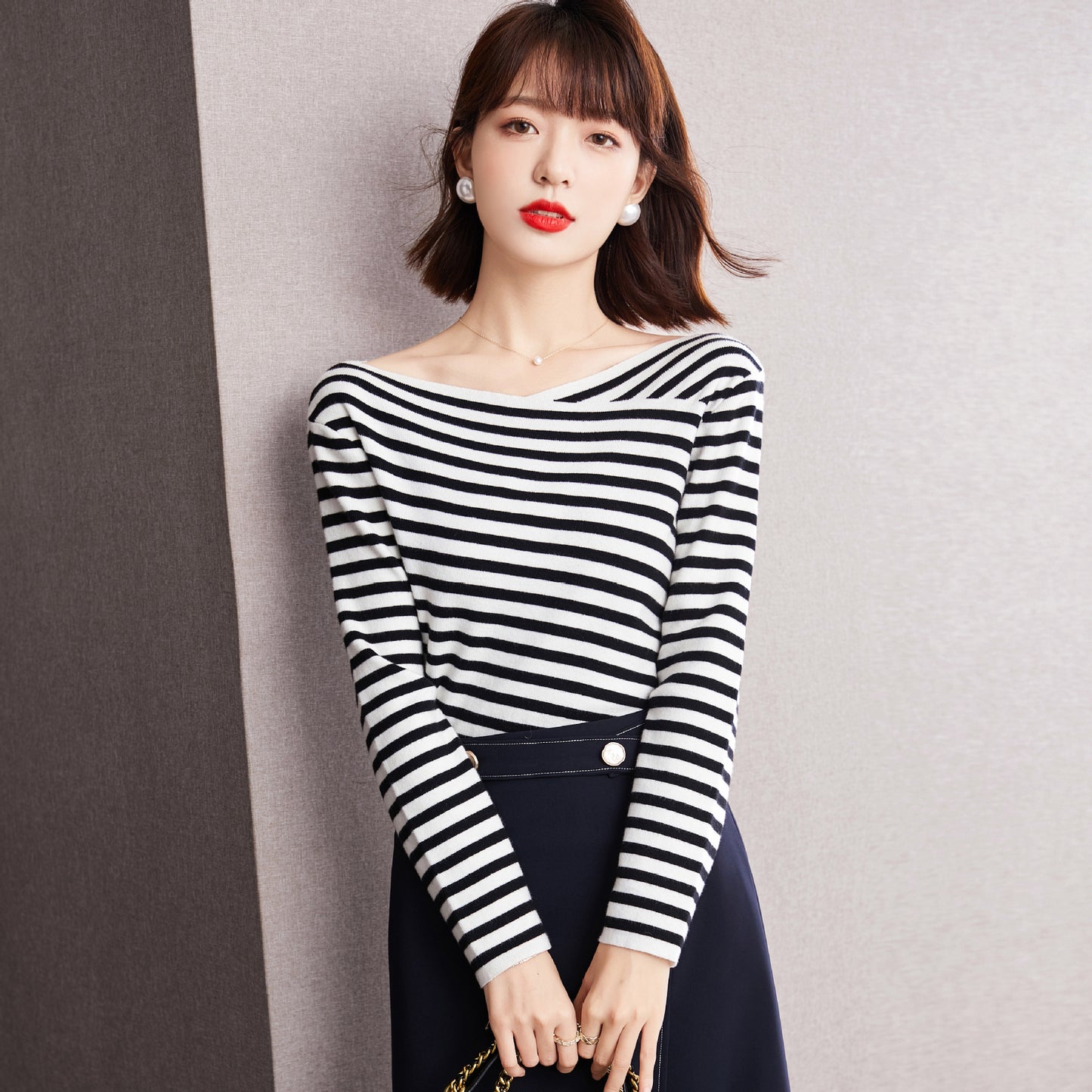 Women's Striped Long Sleeve Knitted Top