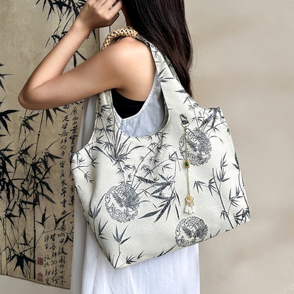 Original Chinese style shoulder bag for women retro handbag bamboo jacquard canvas bag fashionable and versatile bag for women