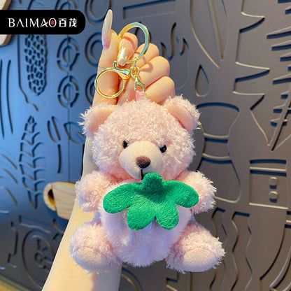 Cartoon Strawberry Rice Fruit Bear Plush Doll Keychain Female Cute Soft Cute Bear Doll Keychain Bag Pendant