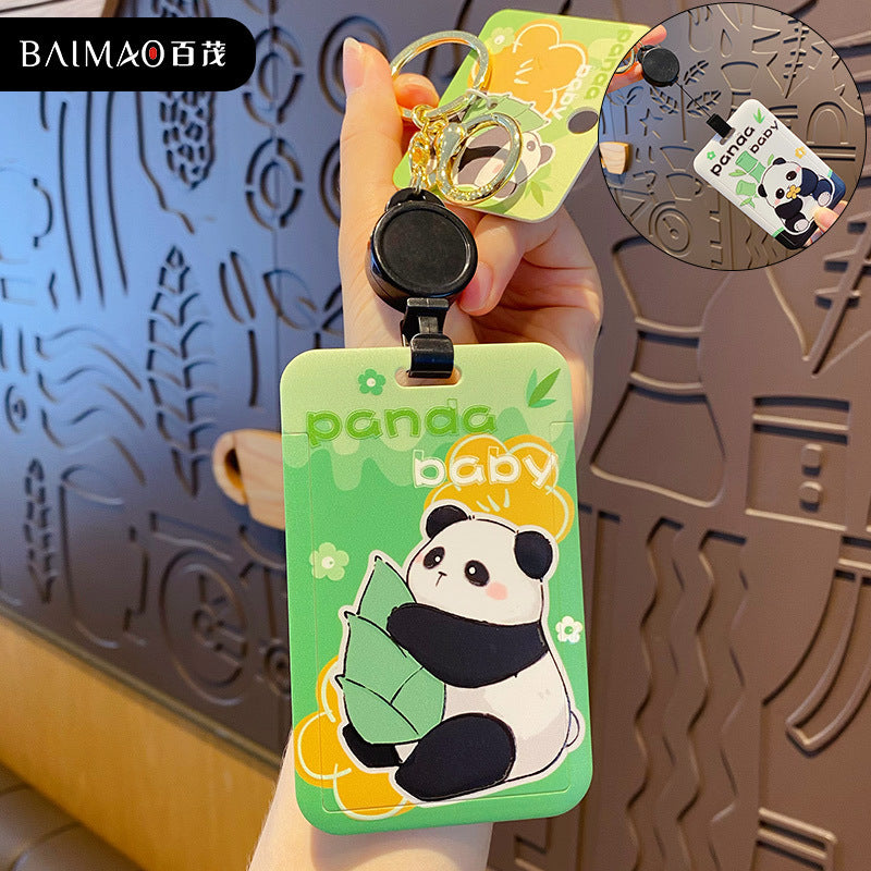 Cute Panda Keychain Student Card Cover Waterproof Cover Push fit Bus Card ID Protection Cover Backpack Hanging