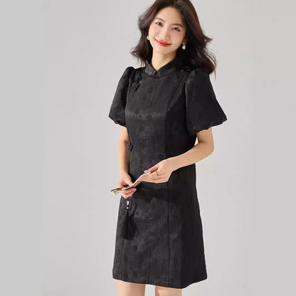 Elegant Vintage Chinese Black Qipao Dress