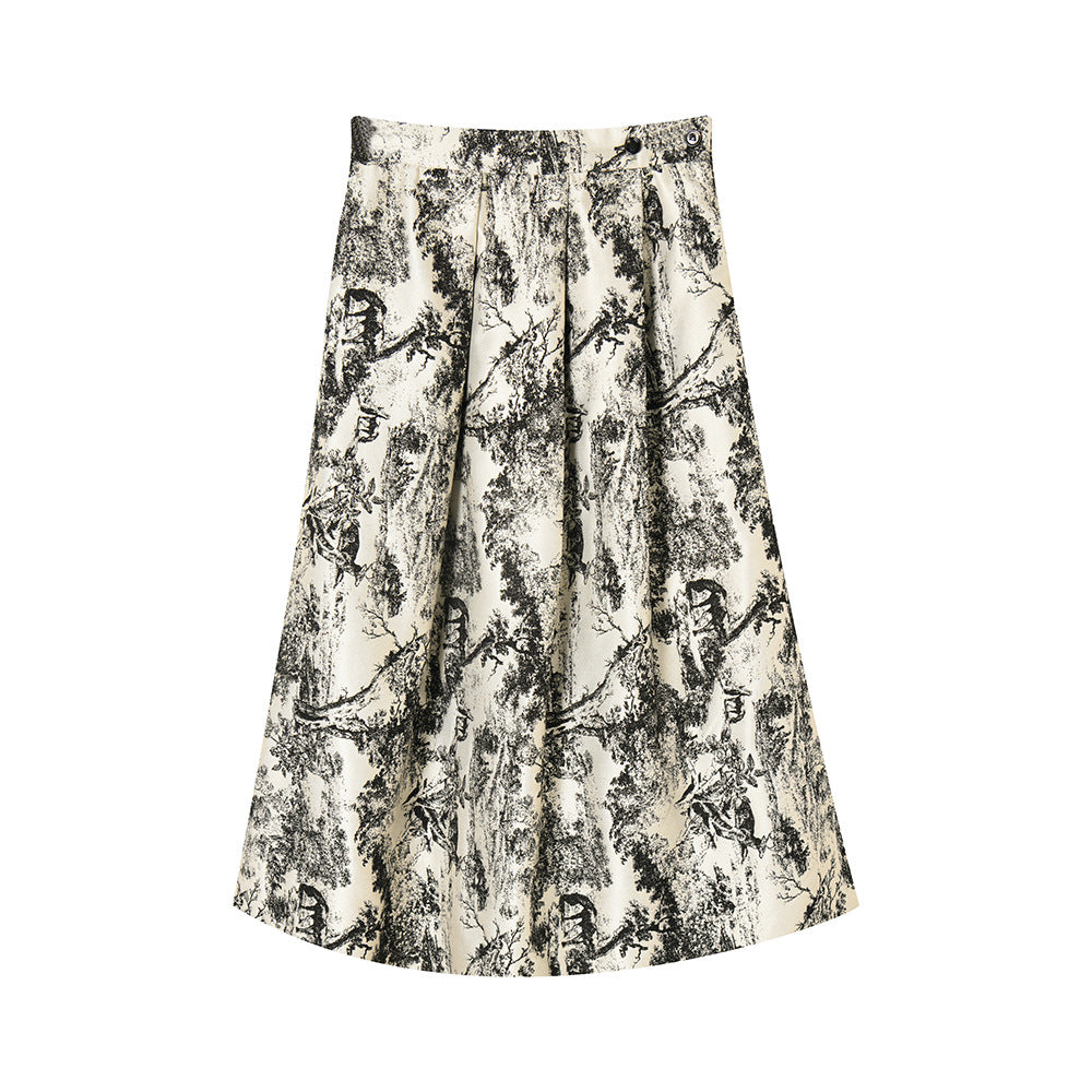 Elegant Pleated Floral A-Line Skirt