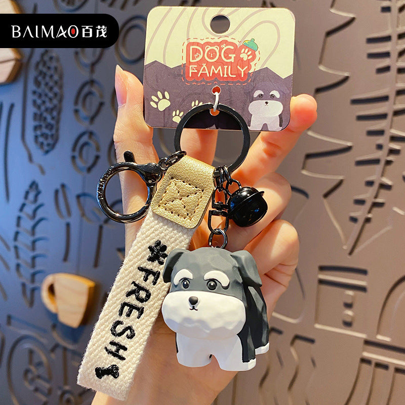 Resin standing posture wooden carving dog keychain, cute and exquisite female creativity, two Ha keychain bag pendant