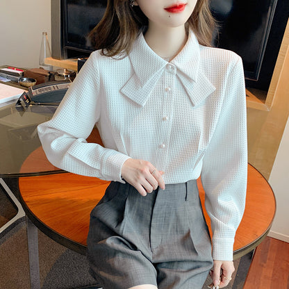 Women's French Style White Long-Sleeve Blouse