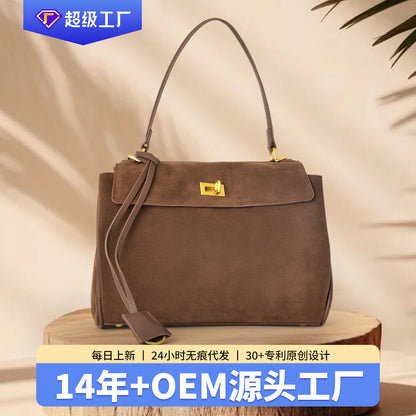 Retro suede frosted tote bag for women large capacity lazy commuting armpit bag high-end and versatile leather shoulder bag