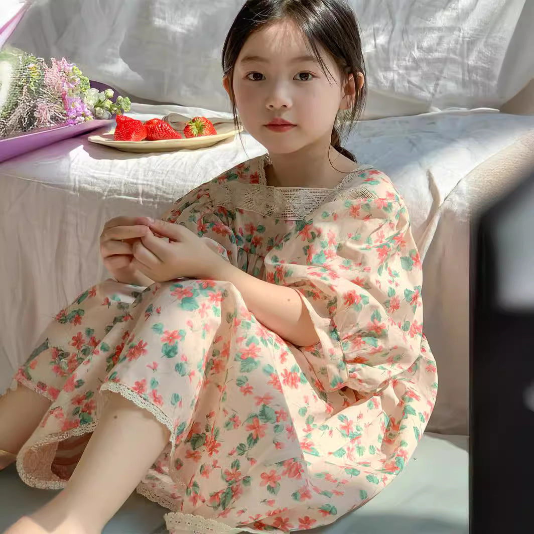 Korean Style Girls' Sweet Floral Dress