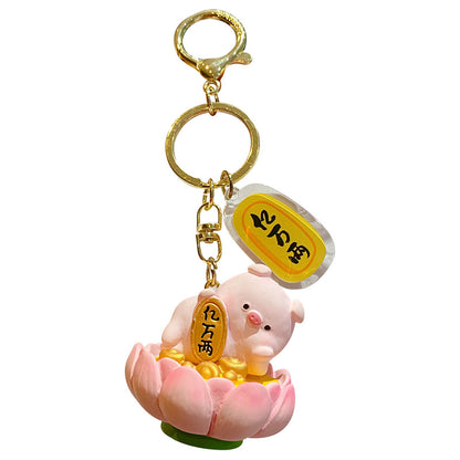 Buddha style pig keychain pendant creative merit+1 resin figurine exquisite backpack decoration for women and men