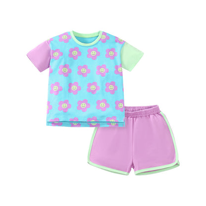Cute Girls' Short Sleeve Top and Shorts Two-Piece Set
