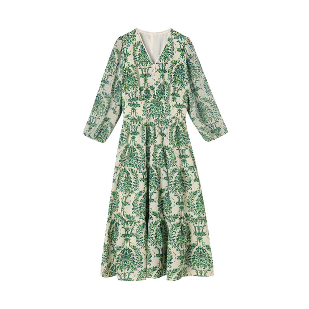 Breezy French Floral Elastic Waist Dress