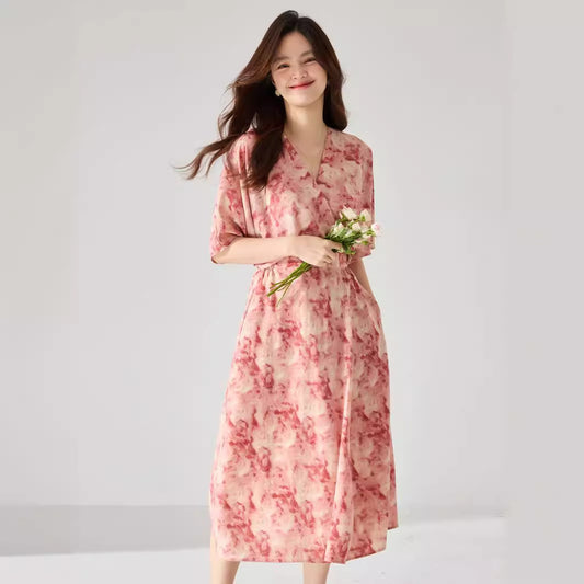 Chic Floral Bat Sleeve Midi Dress