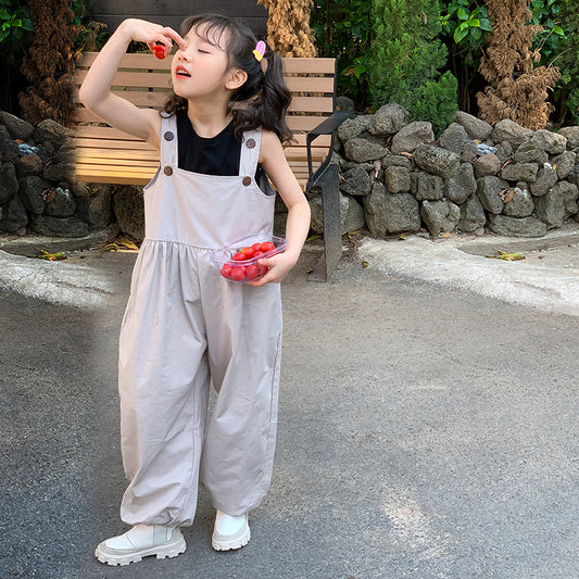 Girls' Korean Style Tank Top and Suspender Pants Two Pieces Set