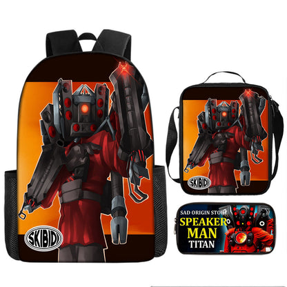 Titan ClockMan TV Man Skibidi Toilet Children's Backpack Three-Piece Set