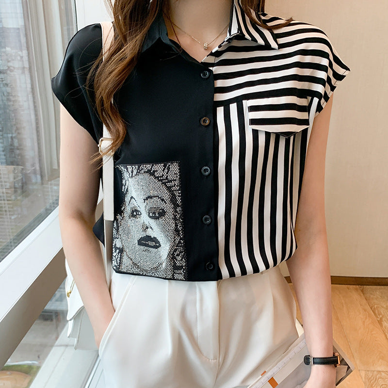 Women's Stylish Contrast Color Casual Chiffon Blouse