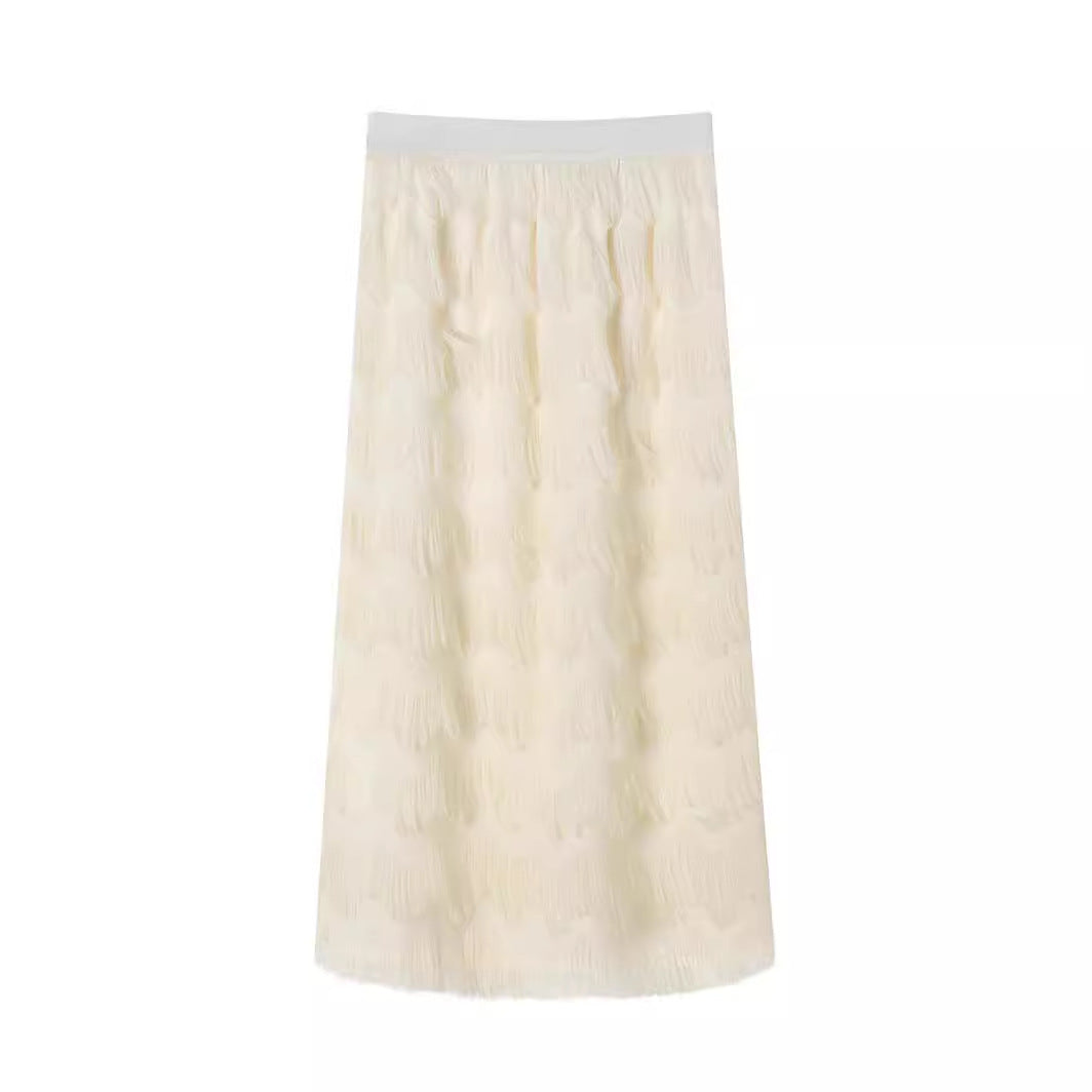 Elegant Tiered Tassel Midi Skirt