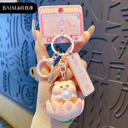 Palm Pearl Keychain Cute and Exquisite Resin Pig Doll Keychain Couple Bag Pendant