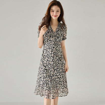 Chic French Floral Puff Sleeve Dress