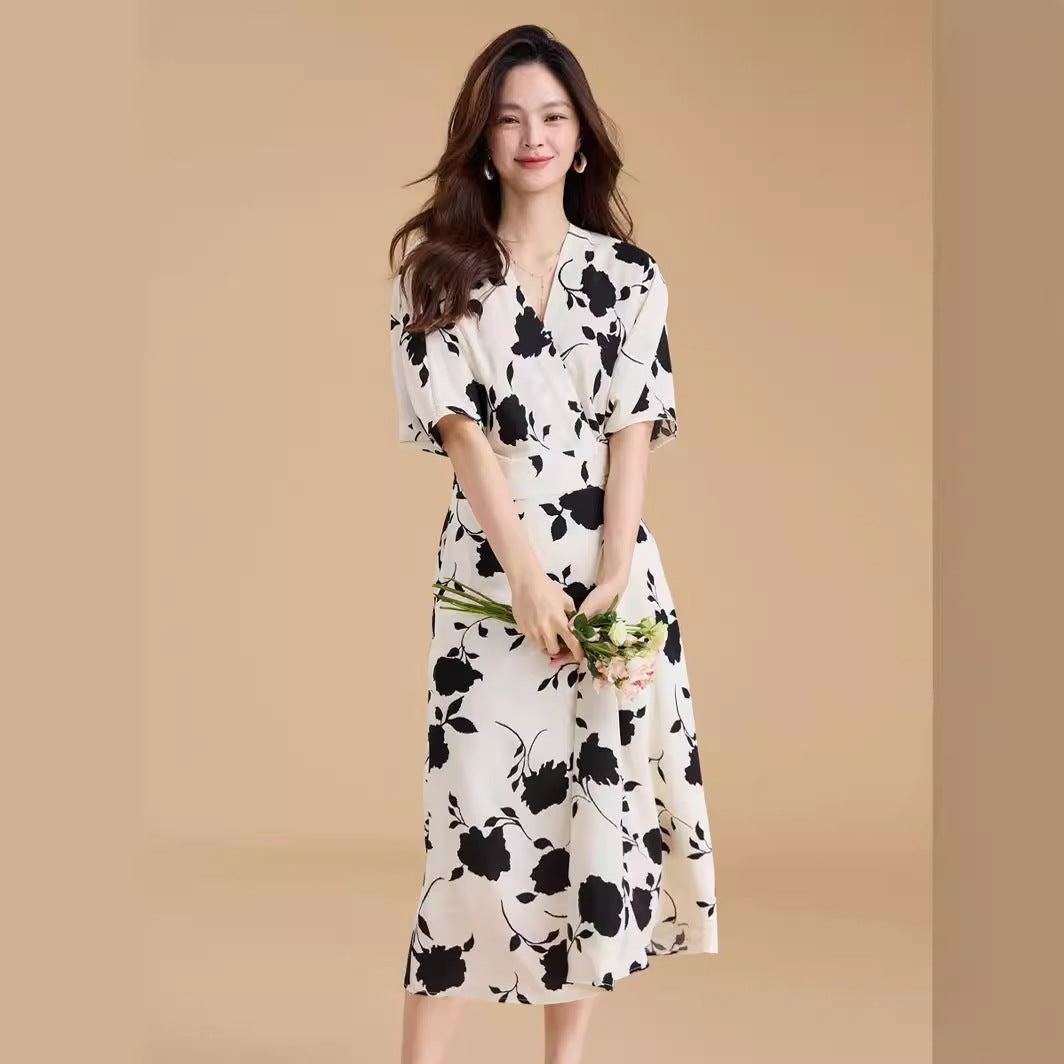 Chinese-French Vintage Print Wrap Dress