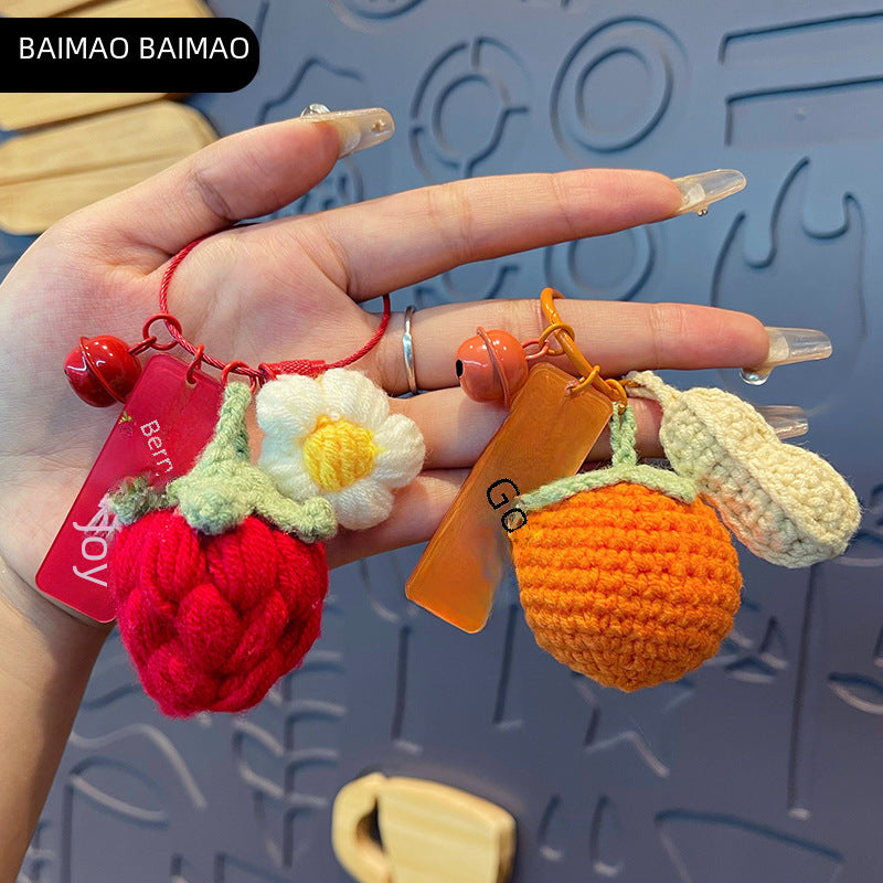 Creative hand woven yarn hook woven persimmon peanut keychain exquisite plush hook woven good things happen bag pendant