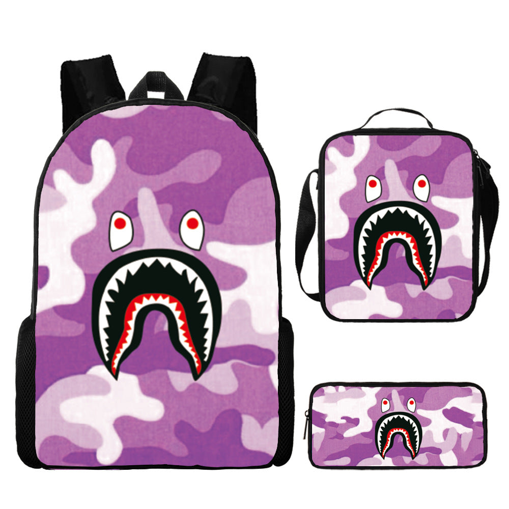 Shark Cartoon Children's Backpack Three-Piece Set