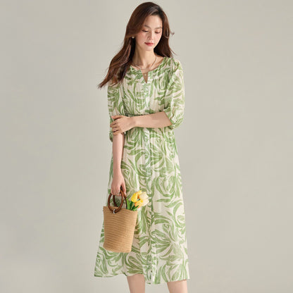 Tropical Breeze Leaf Print Dress