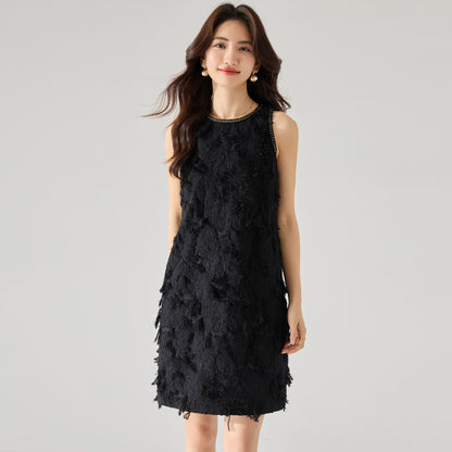 Luxe Textured Soft Glam Fringe Jacquard Dress