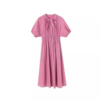 Chic Textured Pleated Cotton Midi Dress