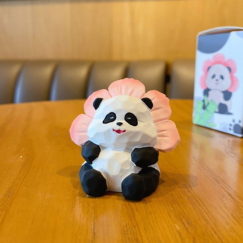 Resin wood carving style panda ornament creative exquisite panda flower home desktop decoration decoration