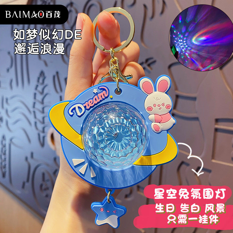 Cartoon Creative Starry Sky Rabbit Roaming Space Atmosphere Light Keychain Women's Car Keychain Backpack Pendant