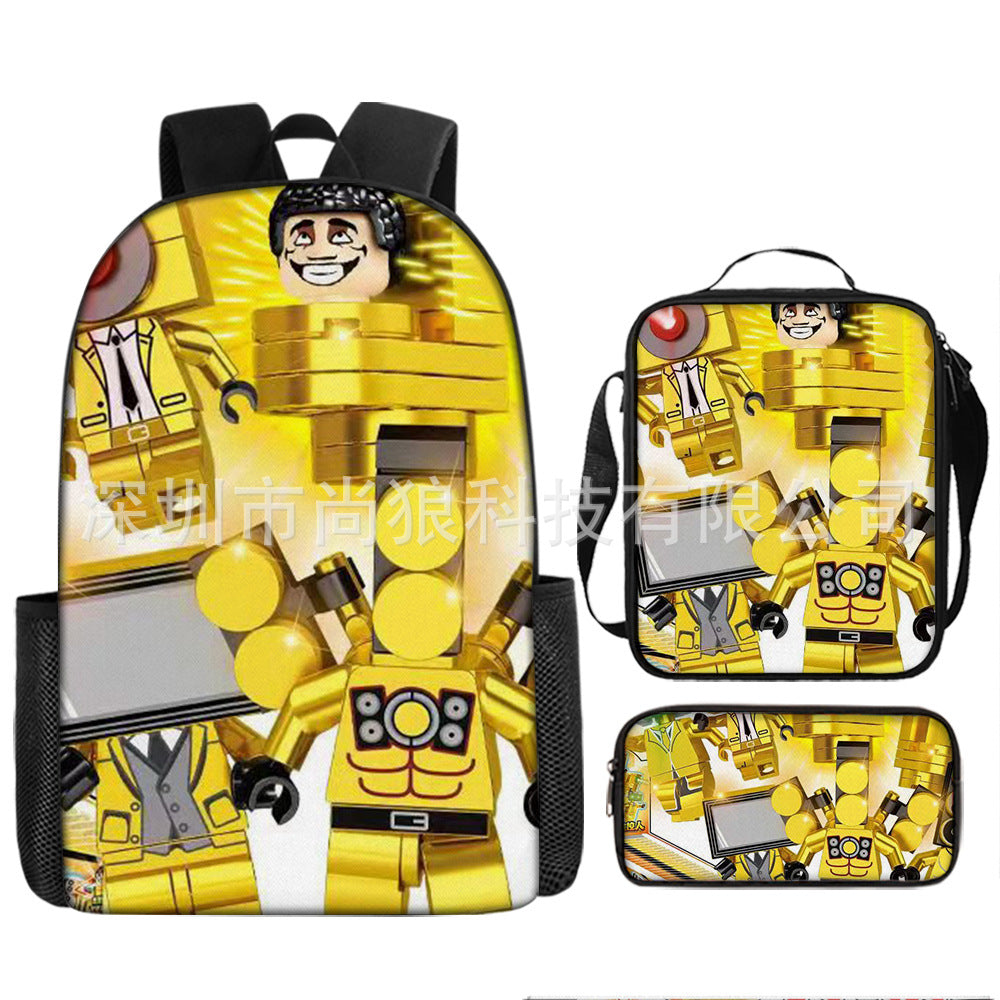 Titan ClockMan TV Man Skibidi Toilet Children's Backpack Three-Piece Set