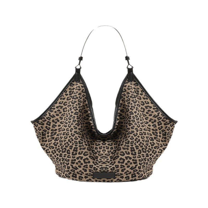 Leopard print large capacity tote bag for women fashionable retro versatile shoulder bag Korean loose handbag for women