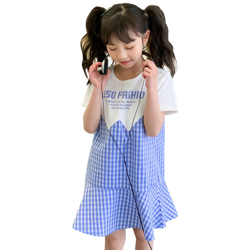 Girls' Korean Style Patchwork Plaid Dress