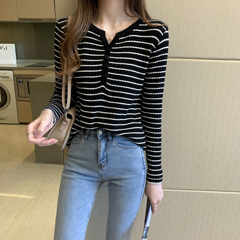 Women's Striped Long Sleeve Knitted Top