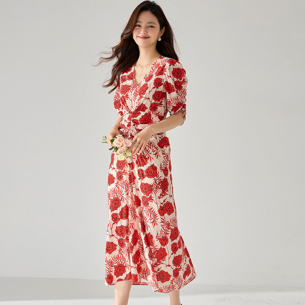 Rosé Elegance Floral Midi Dress