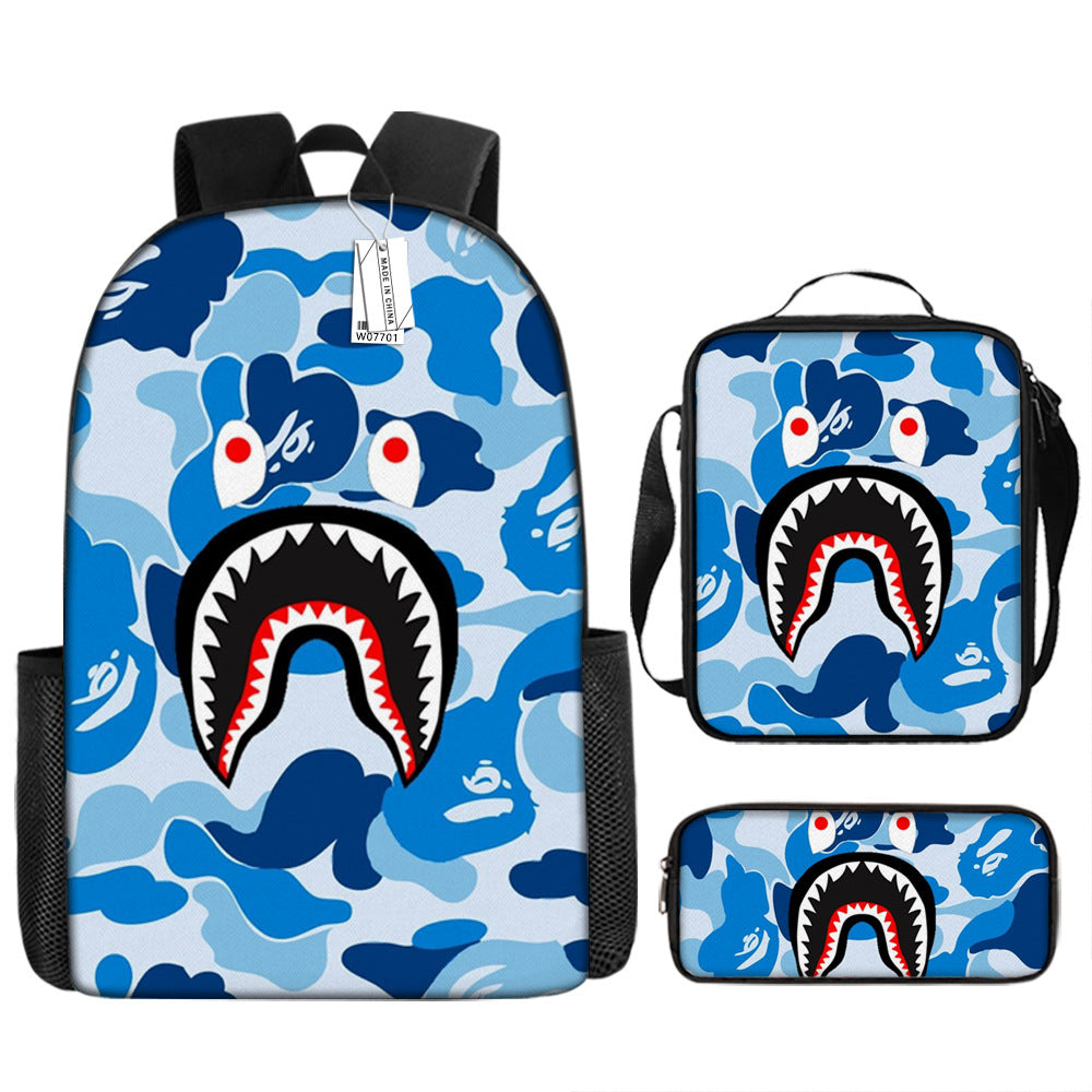 Shark Cartoon Children's Backpack Three-Piece Set