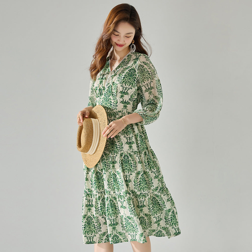 Breezy French Floral Elastic Waist Dress