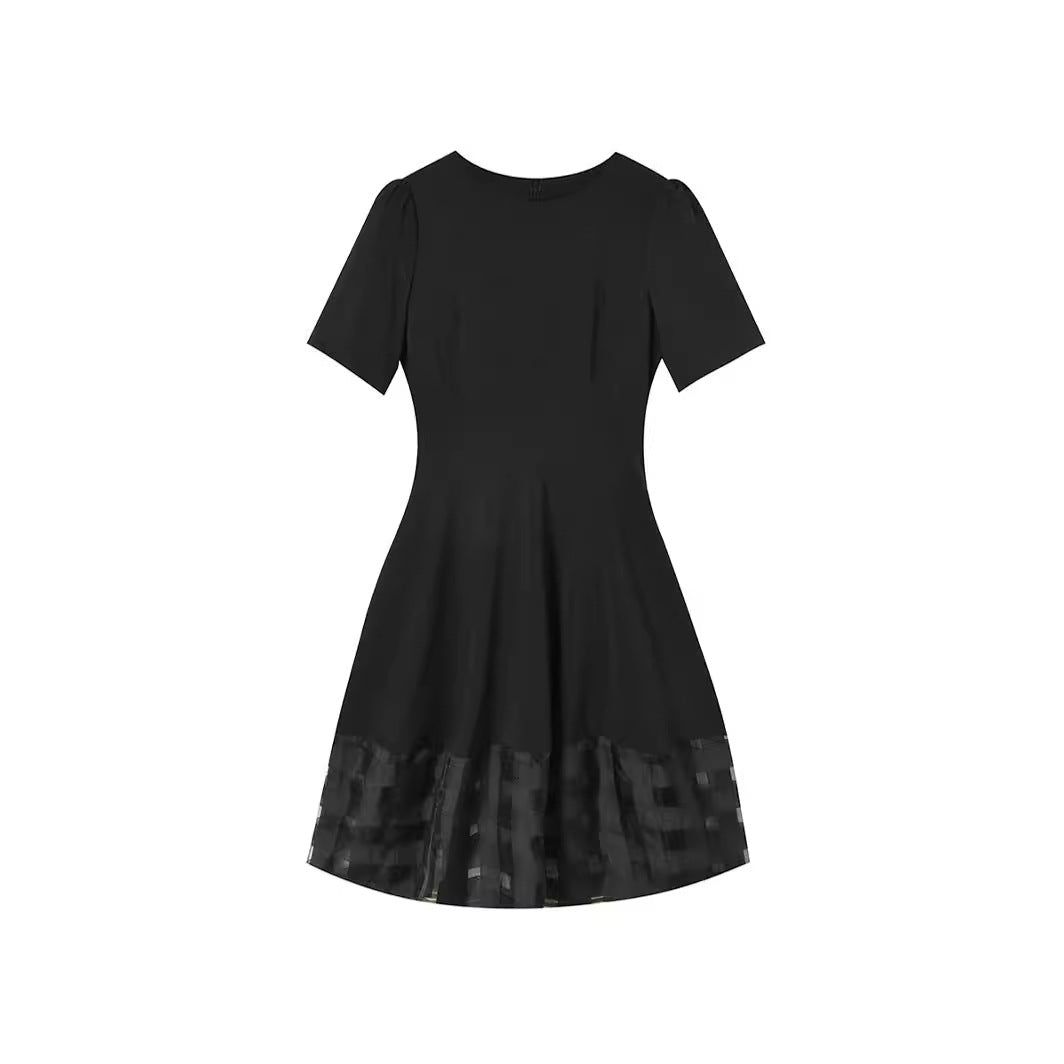 French Chic Organza Panel Black Dress