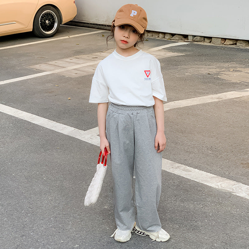 Girls' Chic T-shirt and Straight Pants Two Pieces Set