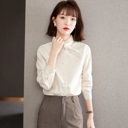 Women's French Style Bunny Collar Long Sleeve Blouse