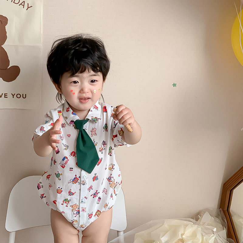 Baby Boy Cartoon Onesie with Mini Tie