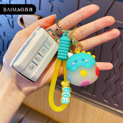 Fun cartoon glowing eggshell chick keychain pendant, cute and exquisite shark dinosaur trendy backpack ornament