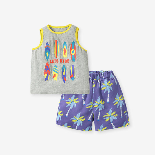 Cotton Sleeveless Vest and Shorts Two-pieces Set for Boys