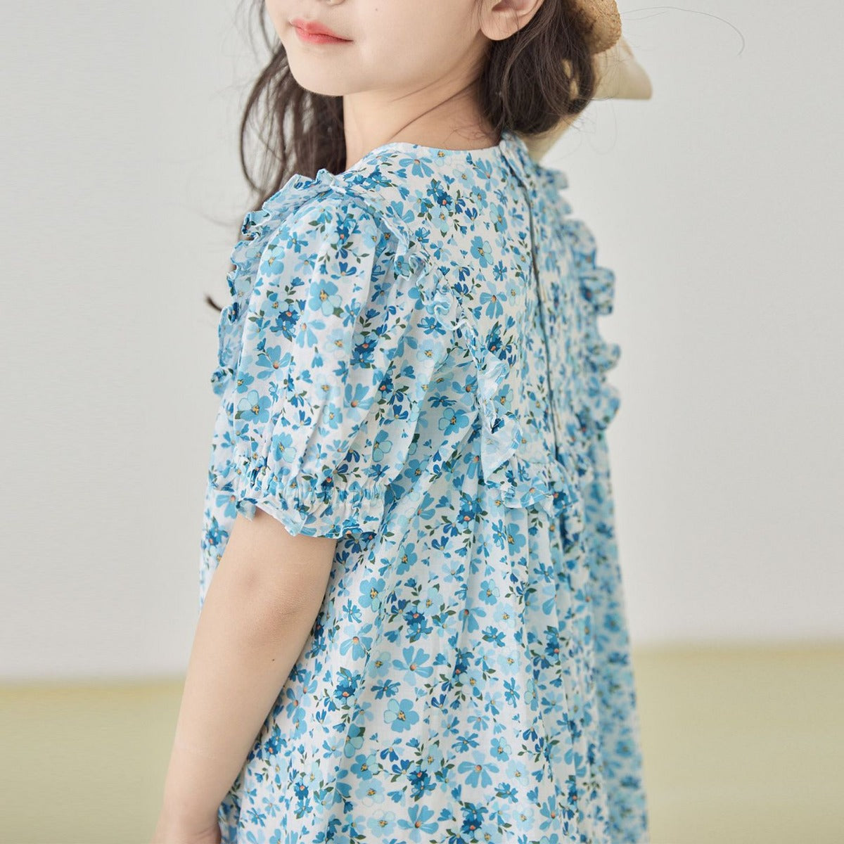 Korean Style Sweet Bubble Sleeve Floral Princess Dress