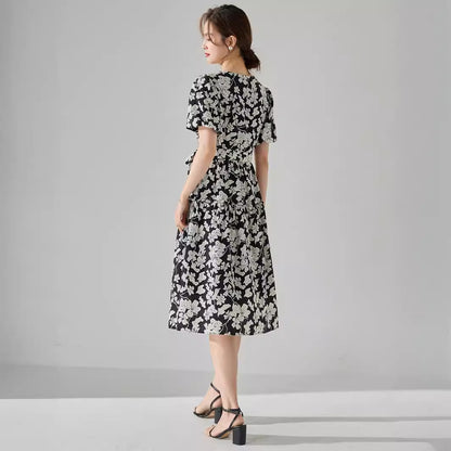 French Elegance Black & White Floral Dress