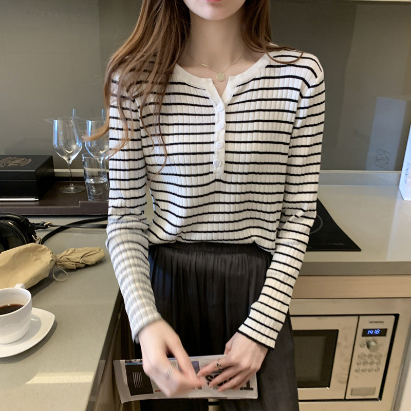 Women's Striped Long Sleeve Knitted Top