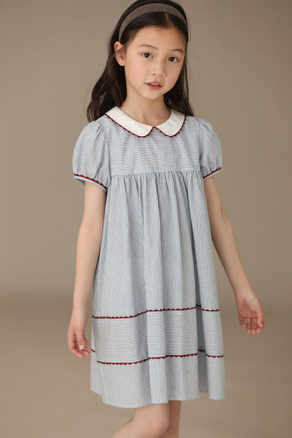 Contrast Color Striped Doll Collar Preppy Style Dress