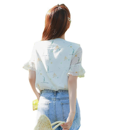 Women's Fairy Short Sleeve Floral Chiffon Blouse