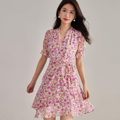 Vintage French Floral Ruffle Hem Dress