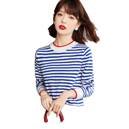 Chic Women's Long Sleeve Striped Knitted T-Shirt