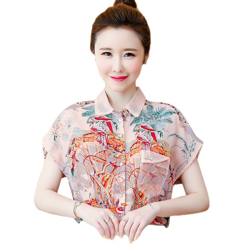 Women's Chic Print Short Sleeve Chiffon Blouse