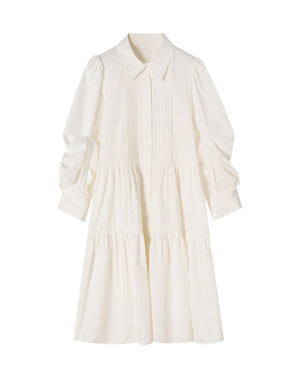 Classic High-Waist White Midi Shirt Dress